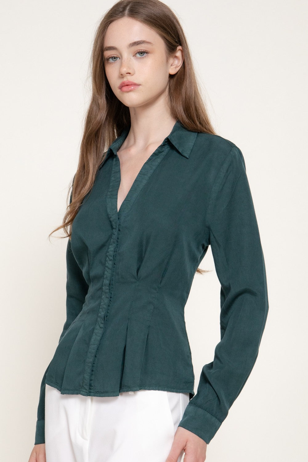 Long Slv Pleated Lyocel Shirt