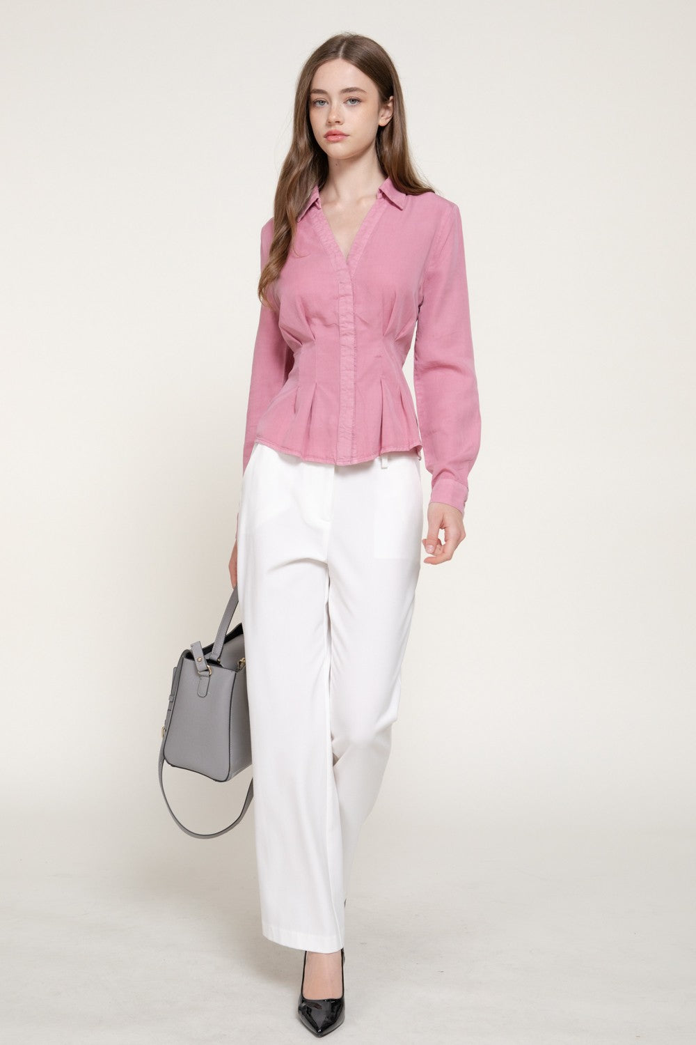 Long Slv Pleated Lyocel Shirt