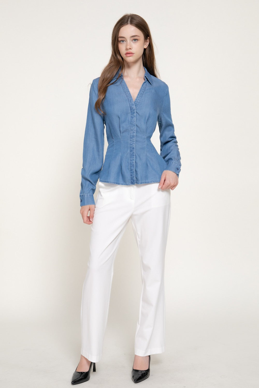 Long Slv Pleated Lyocel Shirt