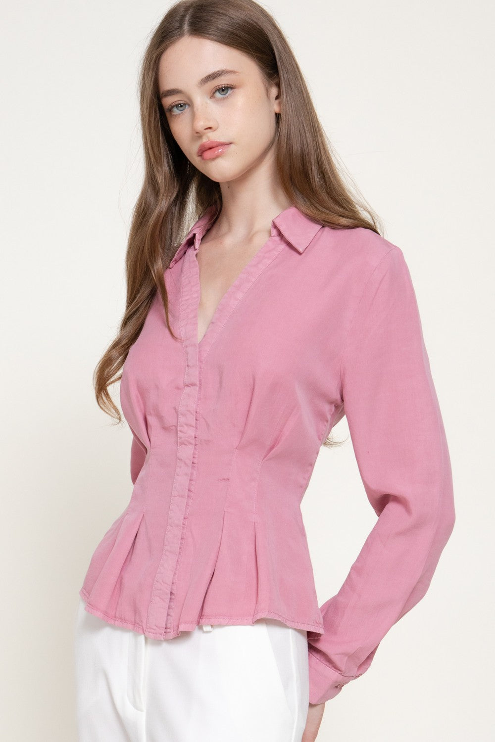 Long Slv Pleated Lyocel Shirt