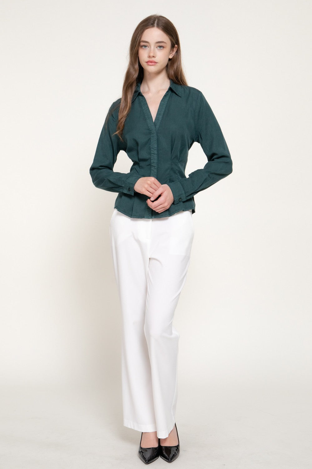 Long Slv Pleated Lyocel Shirt