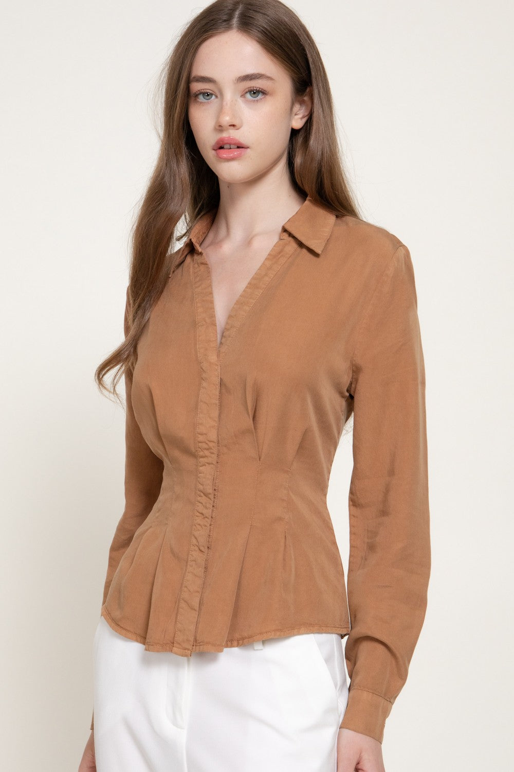 Long Slv Pleated Lyocel Shirt