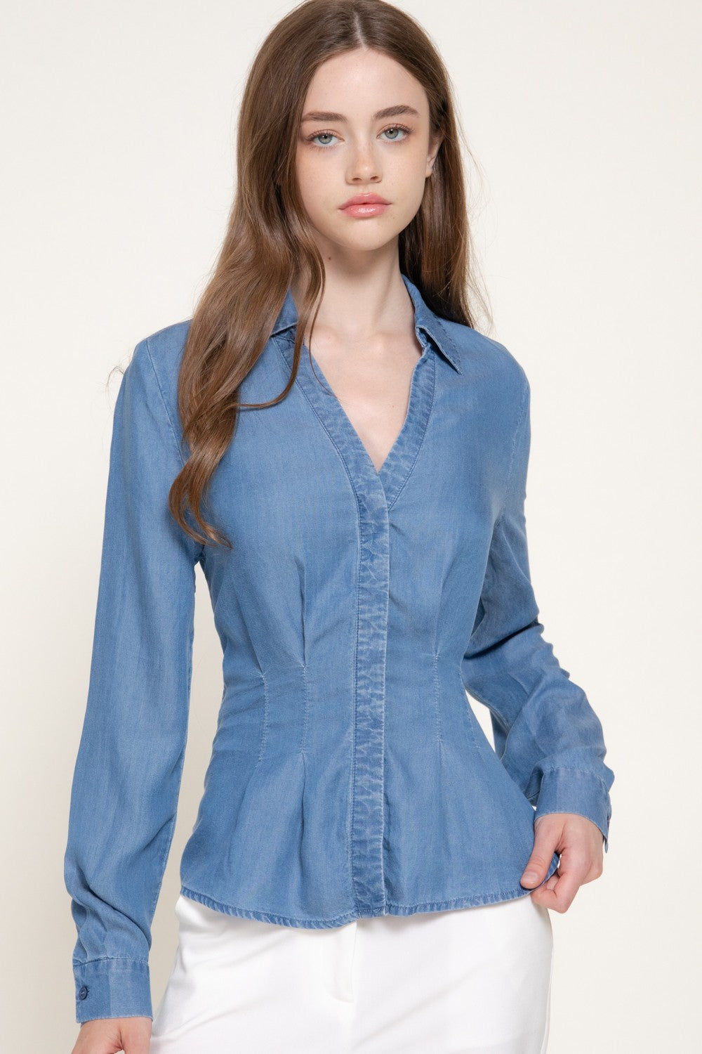 Long Slv Pleated Lyocel Shirt