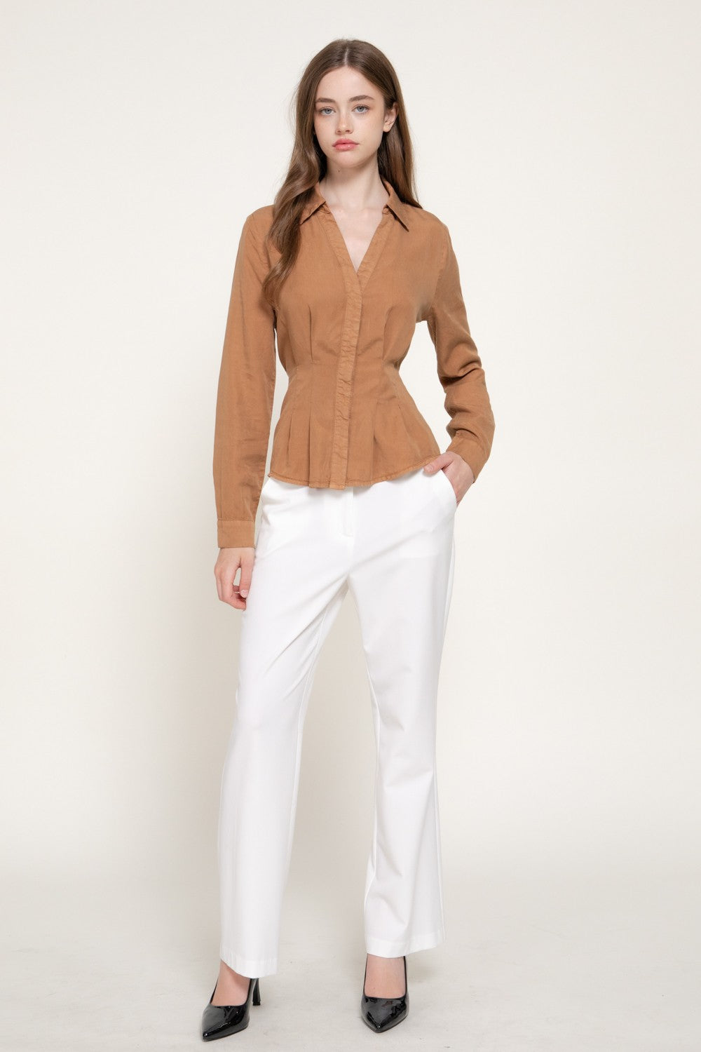 Long Slv Pleated Lyocel Shirt
