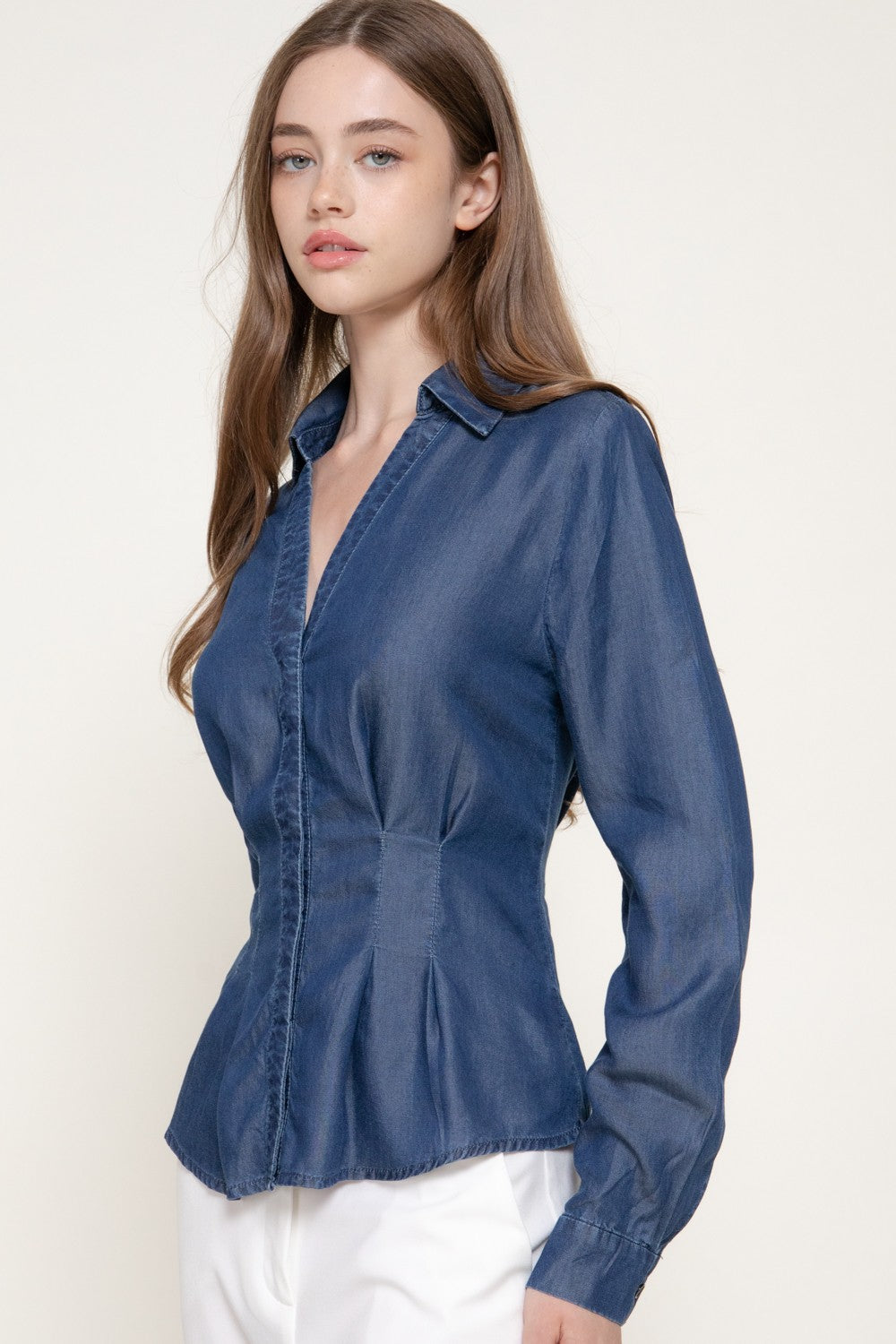 Long Slv Pleated Lyocel Shirt