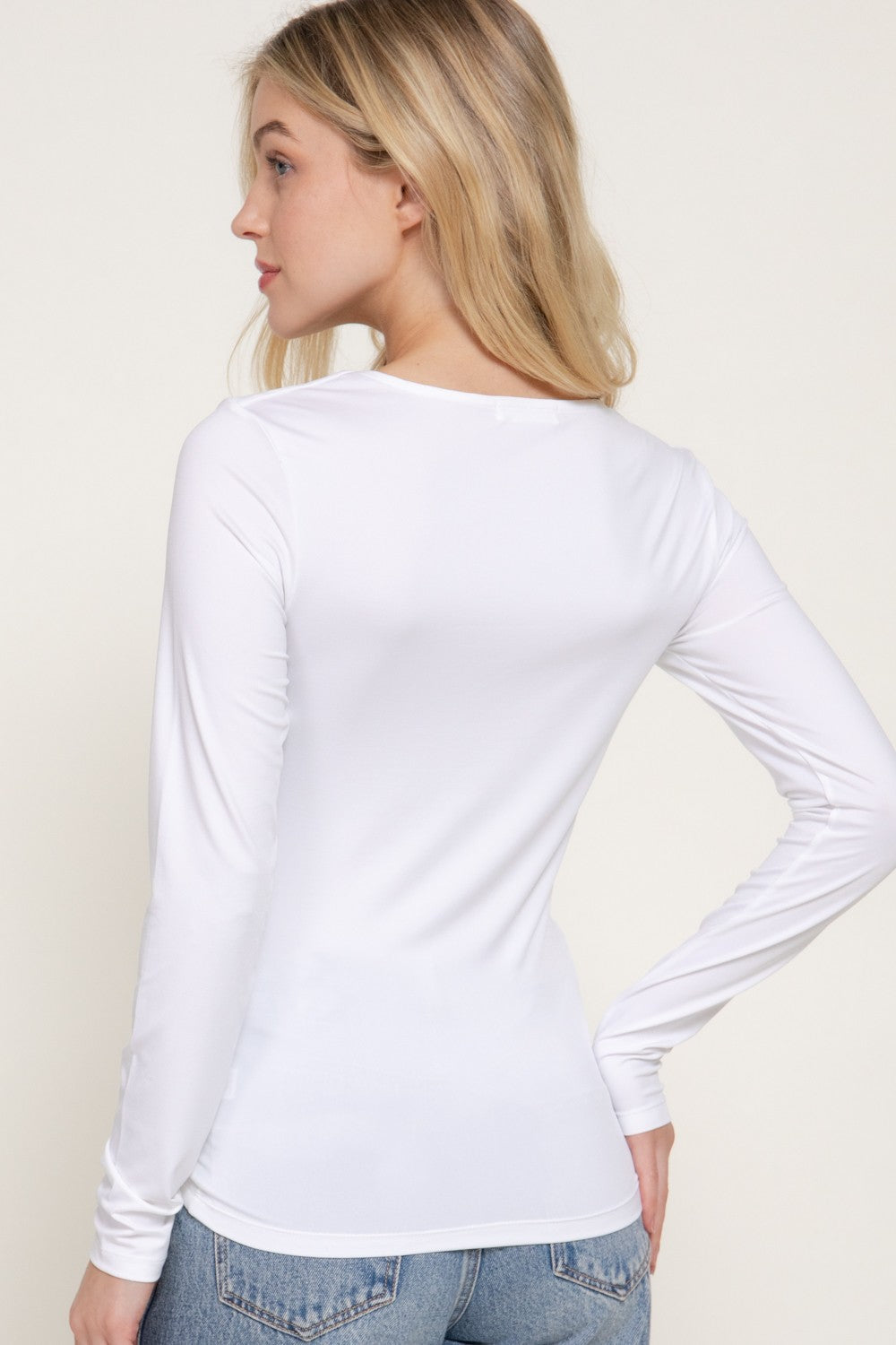 Long Slv Square Neck Double Layered Ity Knit Top