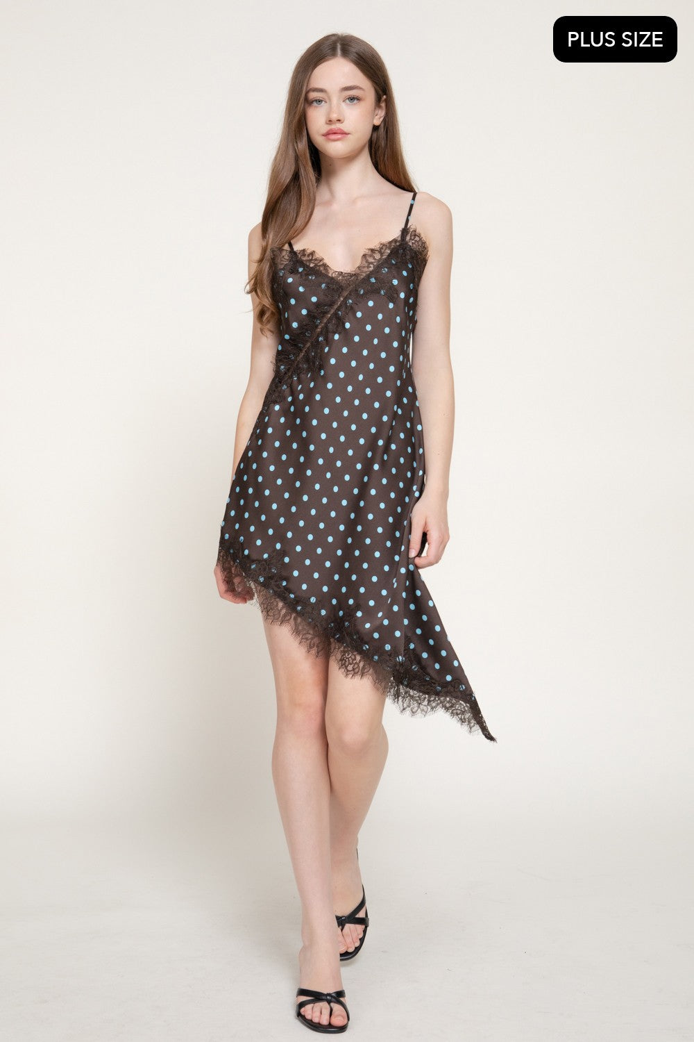 Asymmetric Dot Print Satin Dress