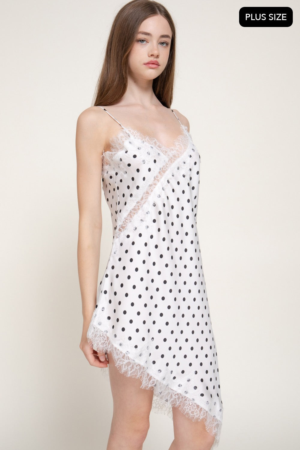 Asymmetric Dot Print Satin Dress