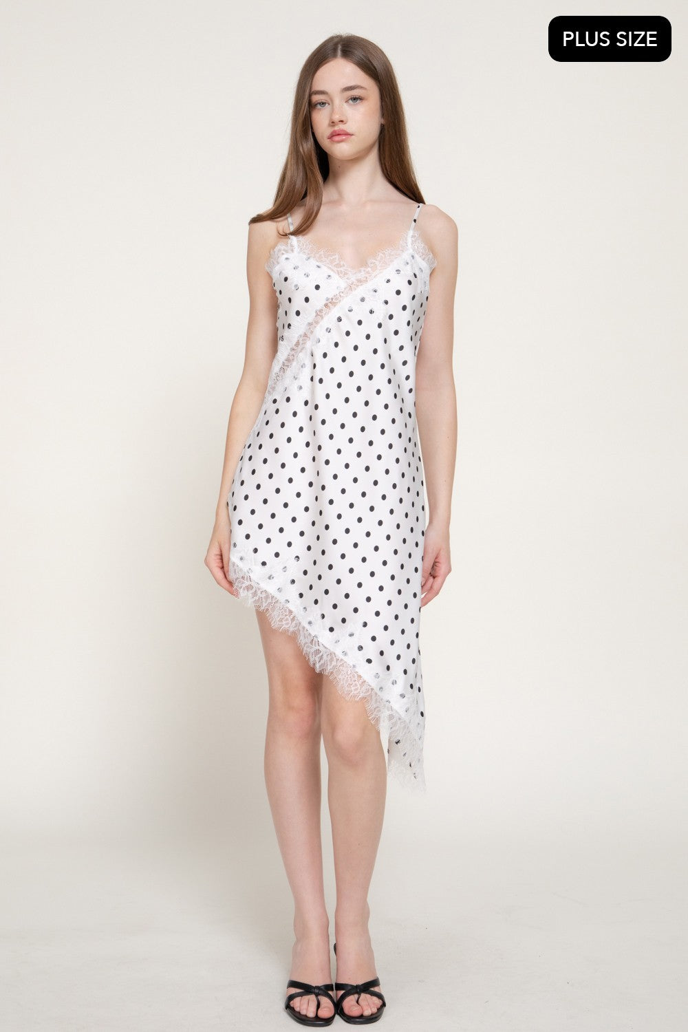 Asymmetric Dot Print Satin Dress