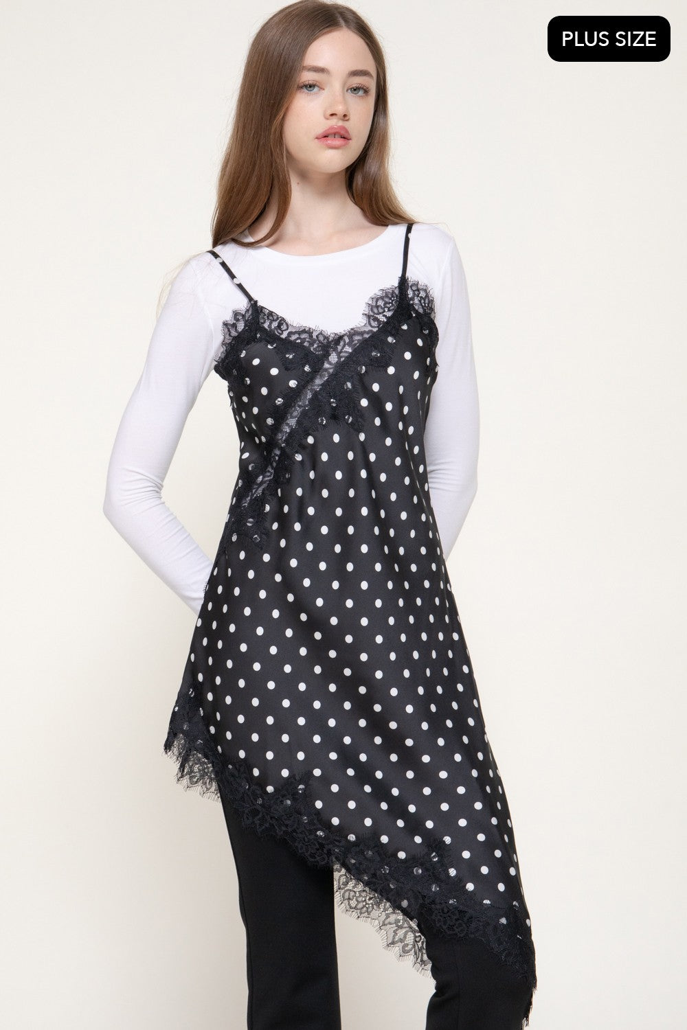 Asymmetric Dot Print Satin Dress