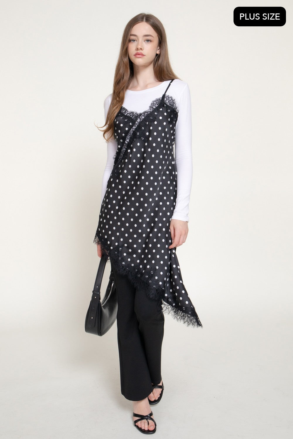 Asymmetric Dot Print Satin Dress