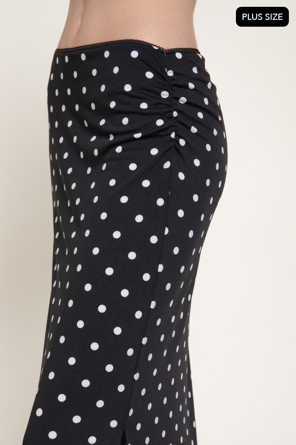 Lace Trim Dot Printed Knit Long Skirt