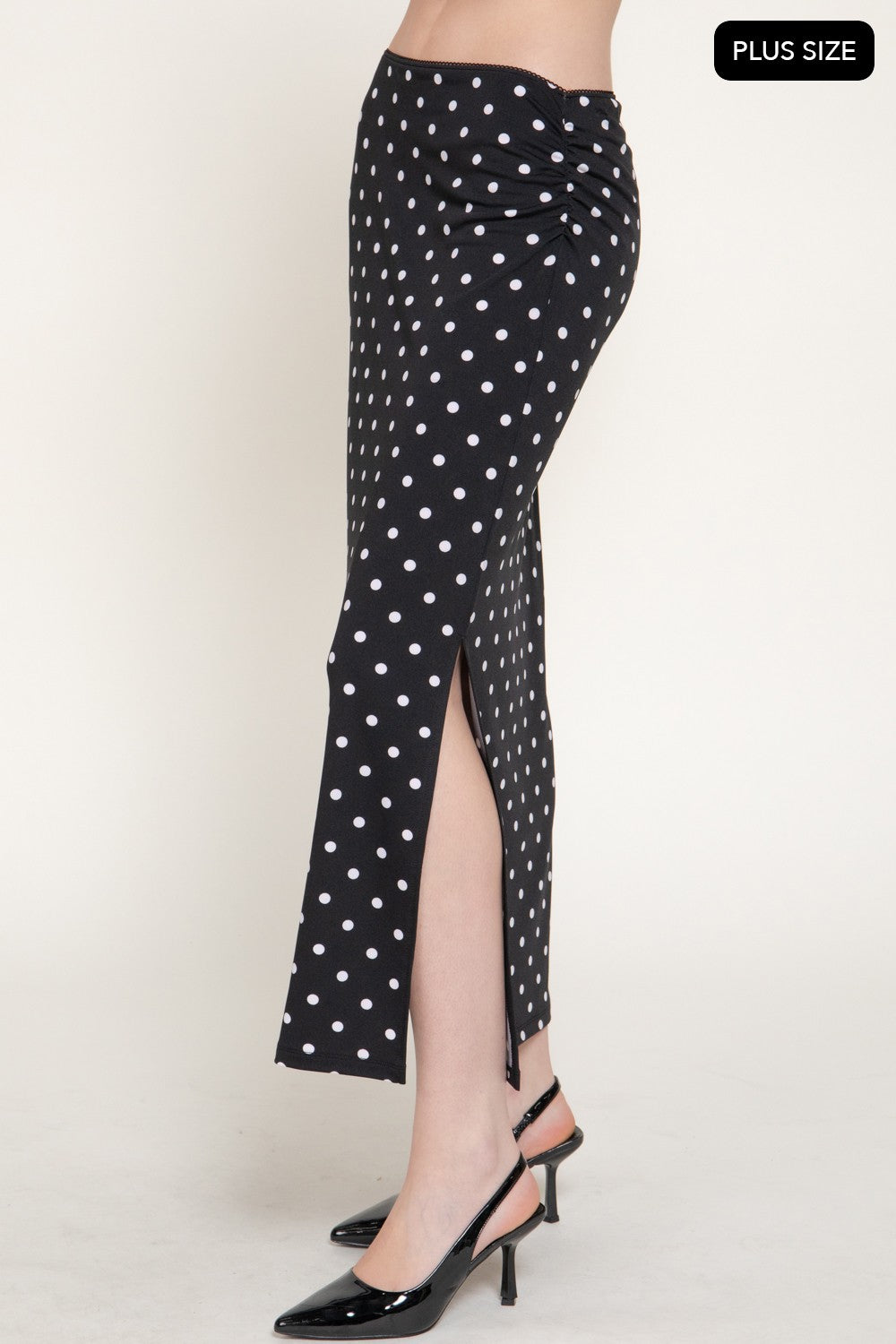 Lace Trim Dot Printed Knit Long Skirt