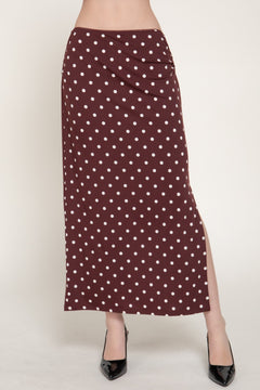 Lace Trim Dot Printed Knit Long Skirt