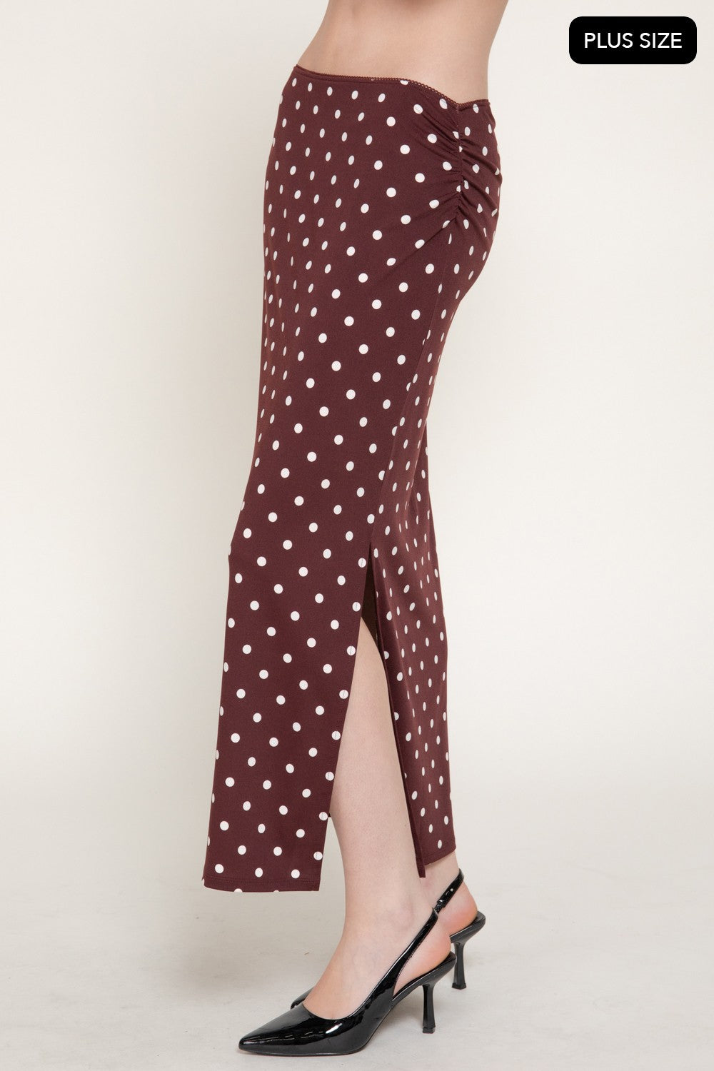 Lace Trim Dot Printed Knit Long Skirt