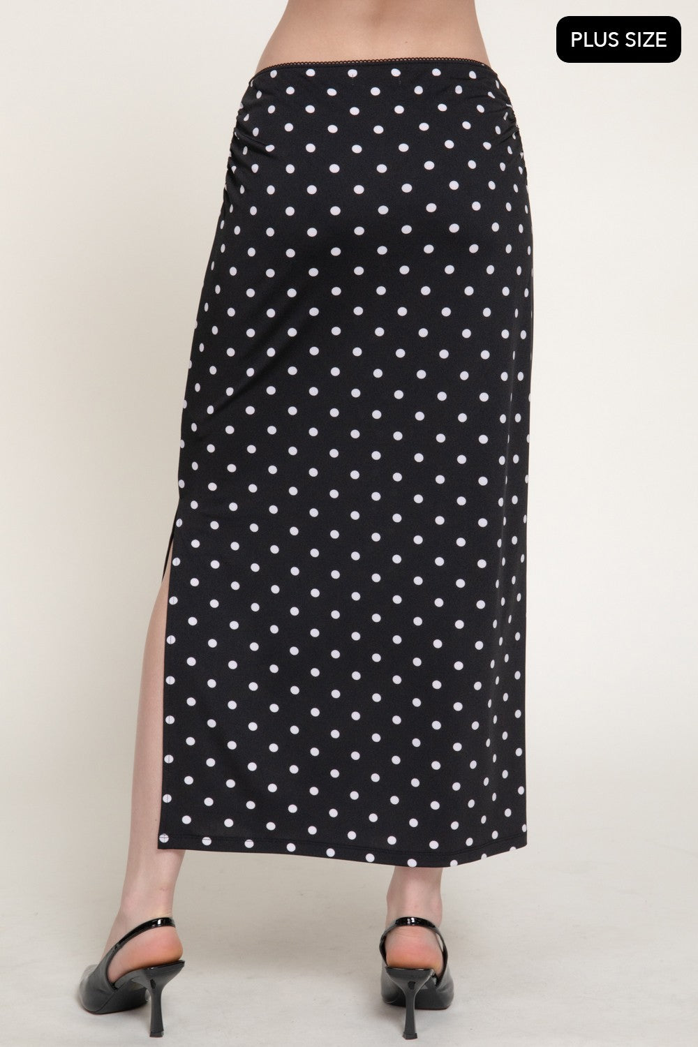 Lace Trim Dot Printed Knit Long Skirt