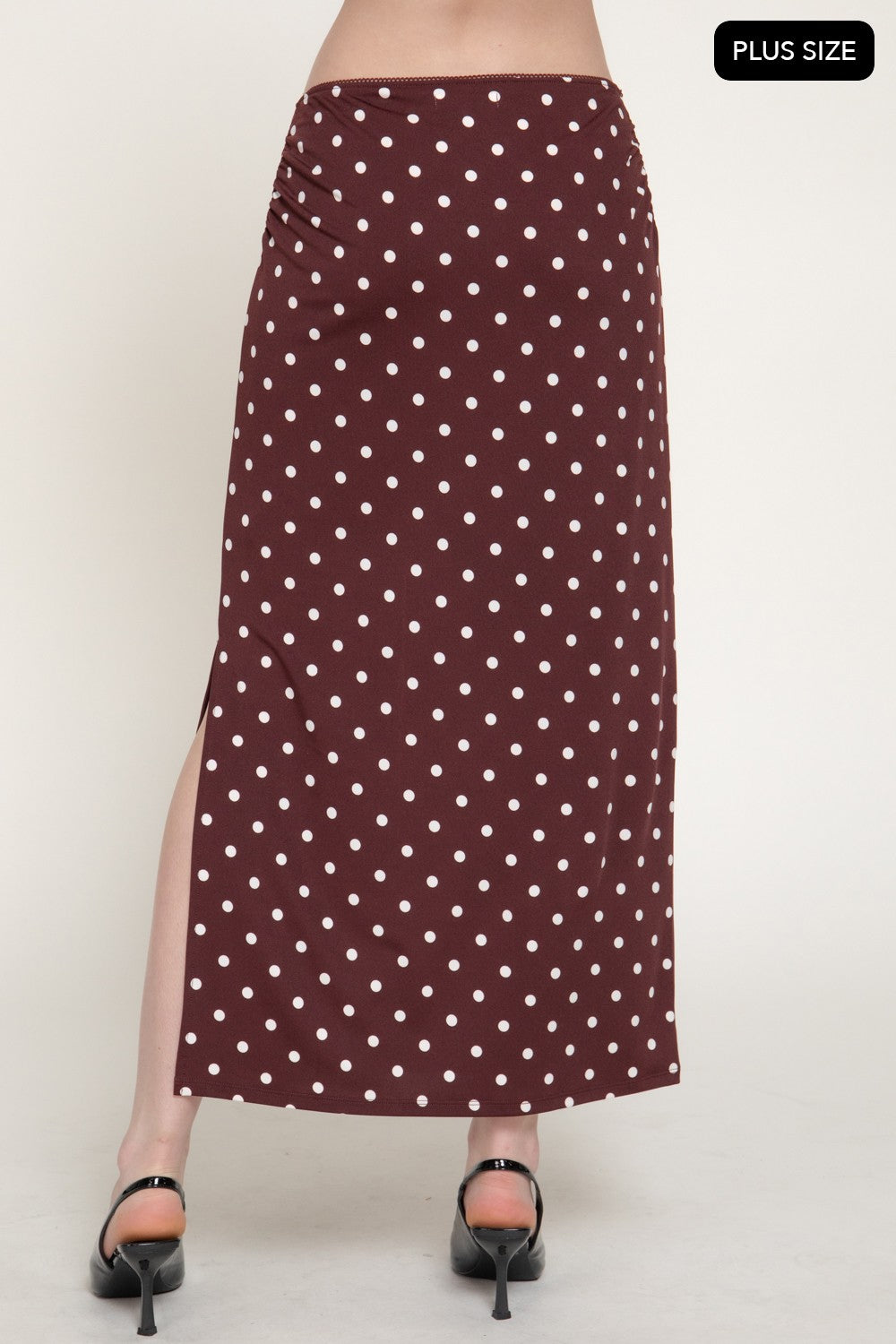 Lace Trim Dot Printed Knit Long Skirt