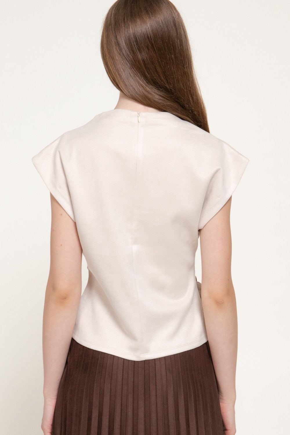 Short Slv High Neck Faux Suede Top