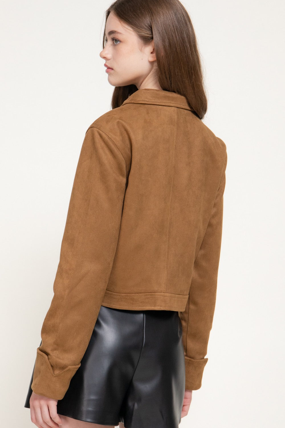 Long Slv Studded Faux Suede Jacket