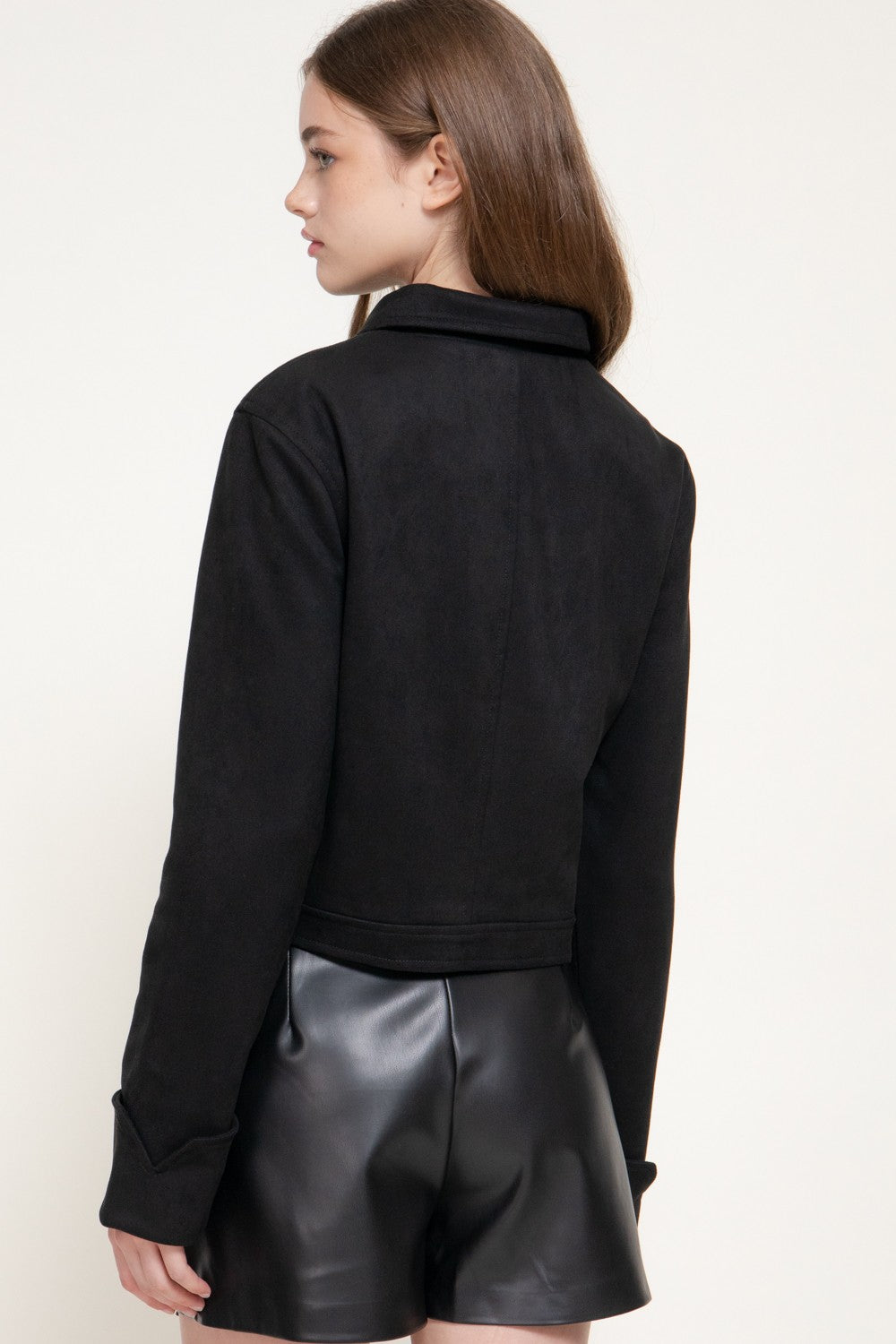 Long Slv Studded Faux Suede Jacket