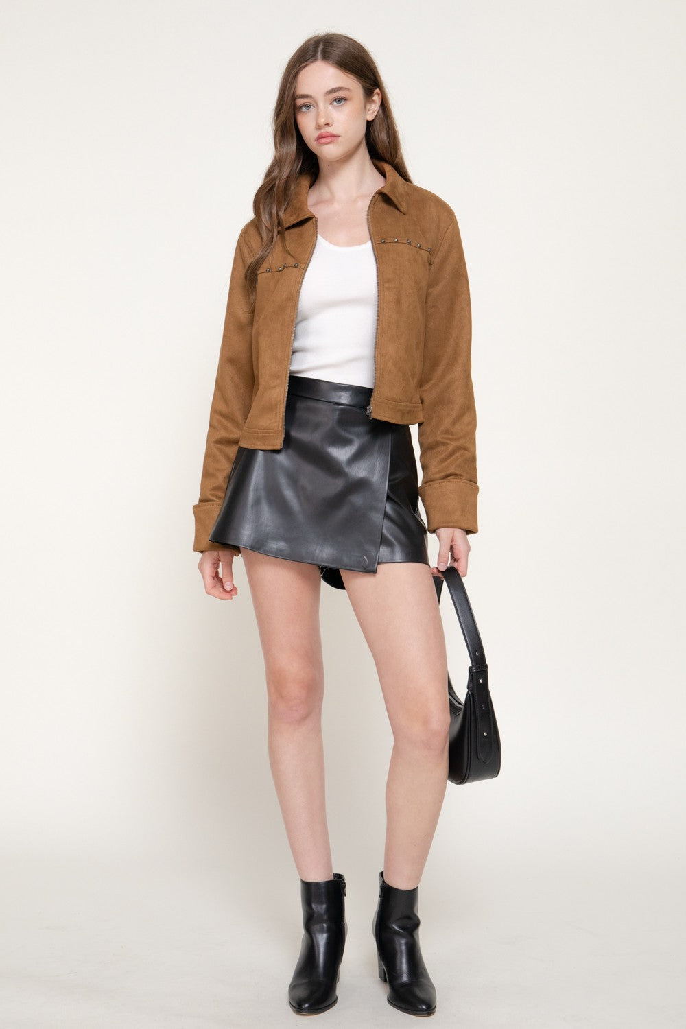 Long Slv Studded Faux Suede Jacket