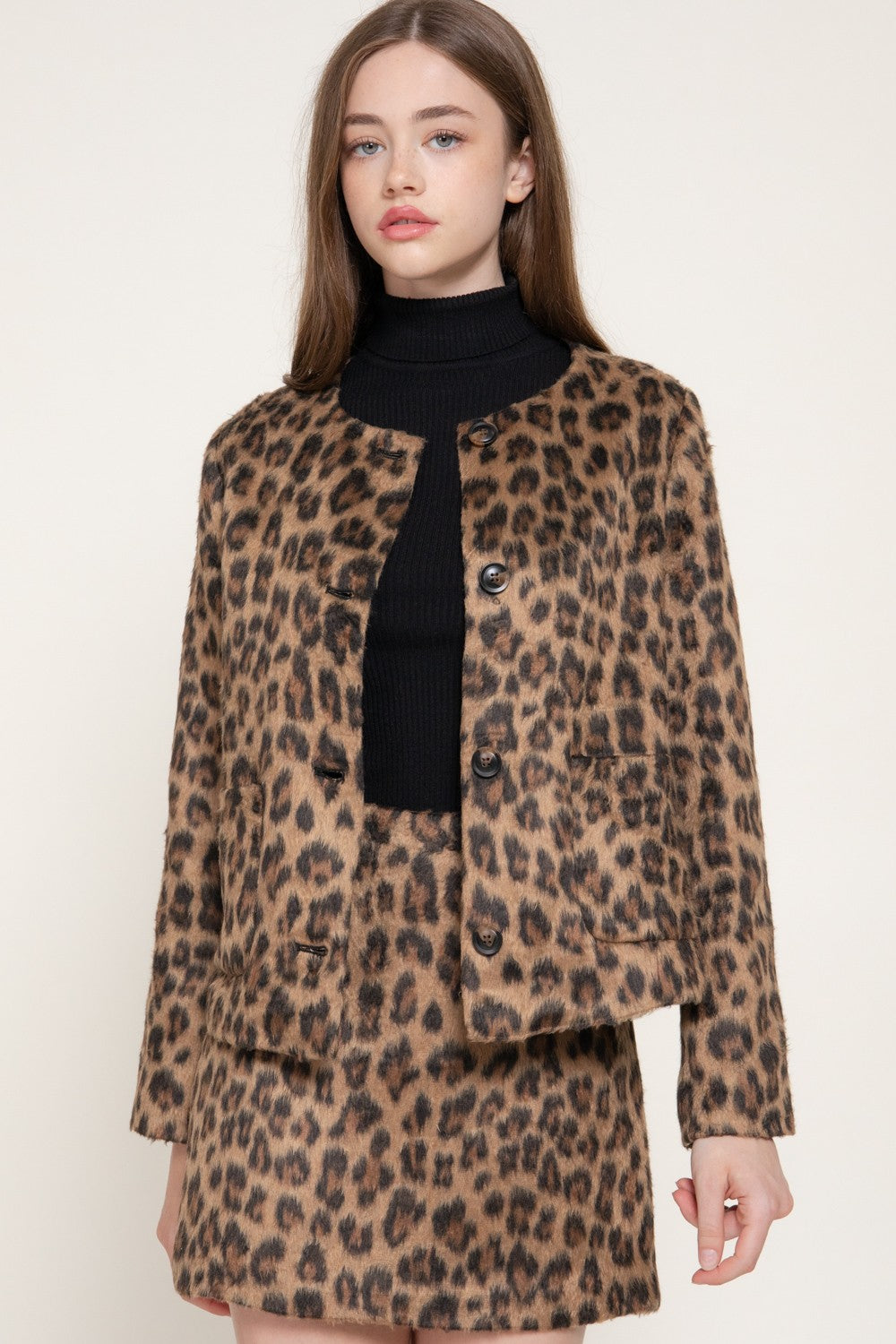 Leopard Print Hairy Wool-like Fabric Jacket