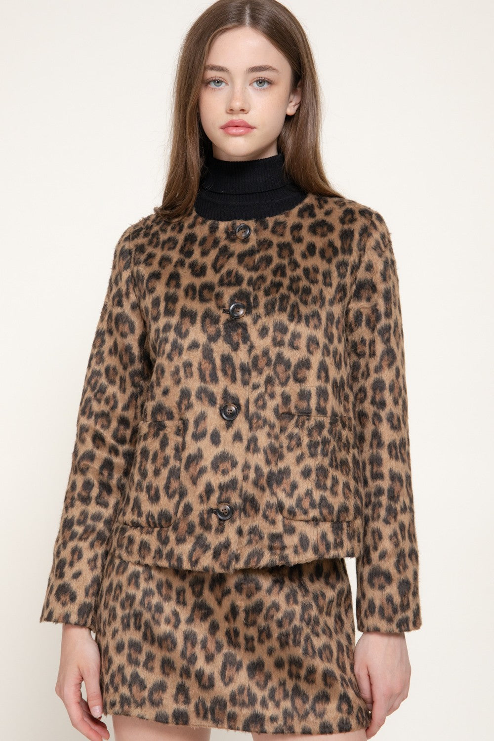 Leopard Print Hairy Wool-like Fabric Jacket