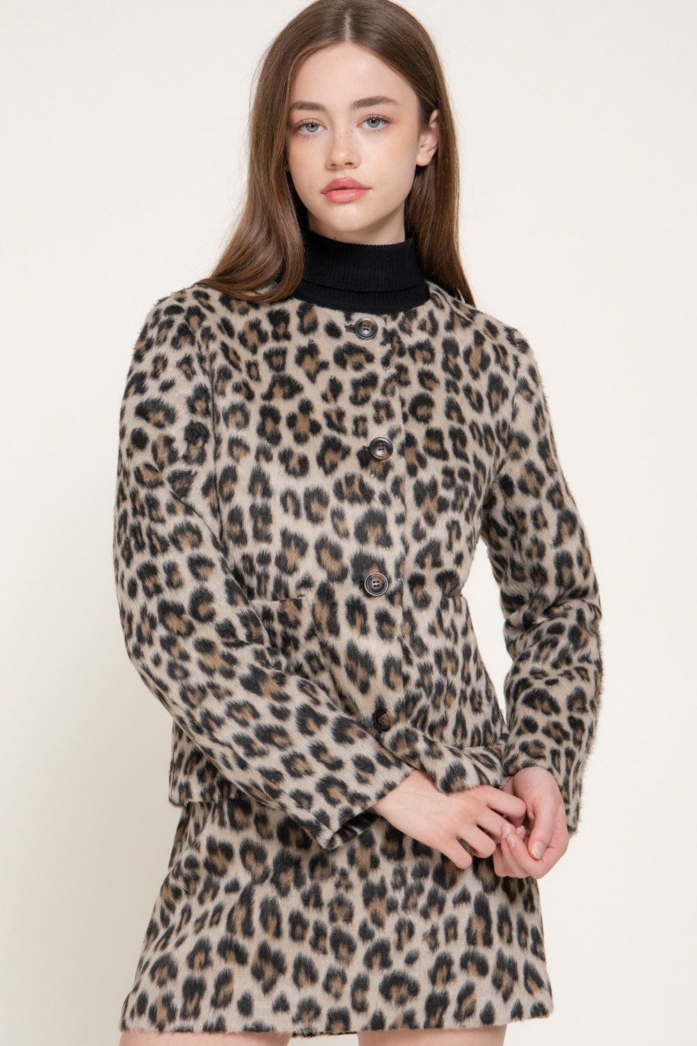 Leopard Print Hairy Wool-like Fabric Jacket