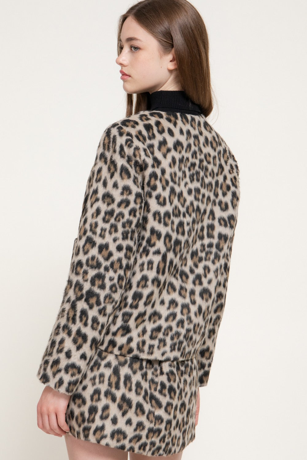 Leopard Print Hairy Wool-like Fabric Jacket