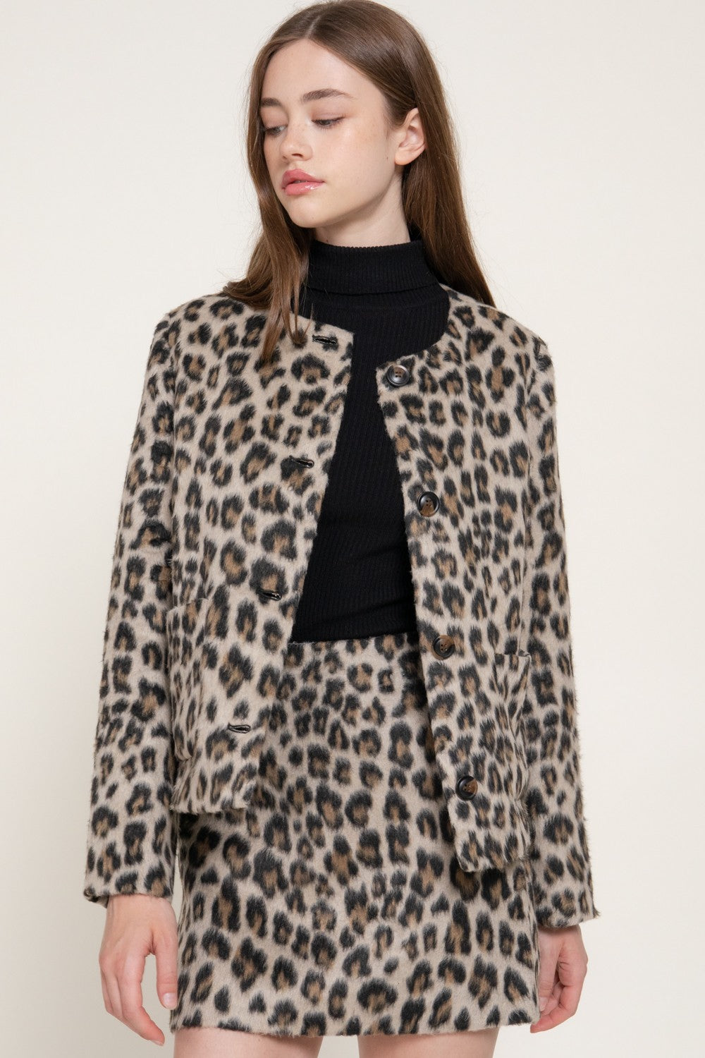 Leopard Print Hairy Wool-like Fabric Jacket