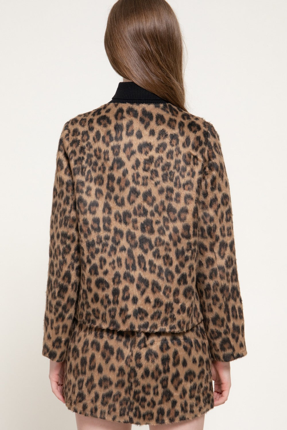 Leopard Print Hairy Wool-like Fabric Jacket