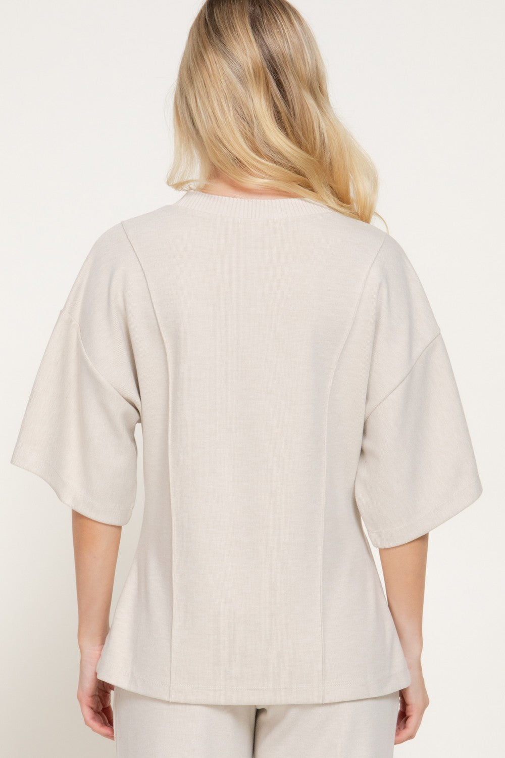 Elbow Slv Round Neck Brushed Knit Top