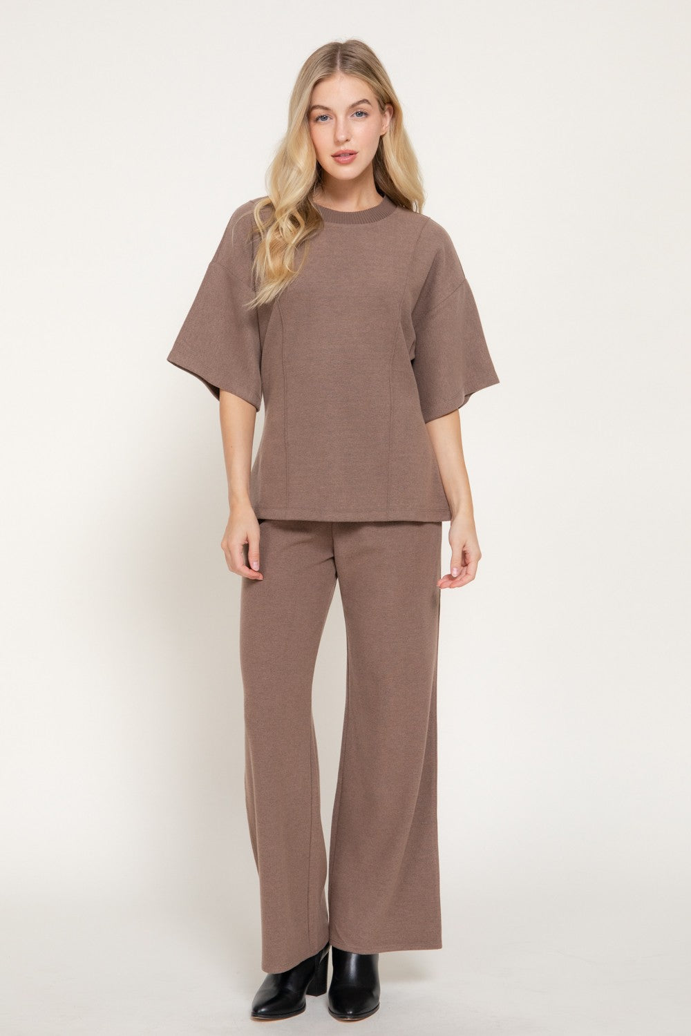 Elbow Slv Round Neck Brushed Knit Top