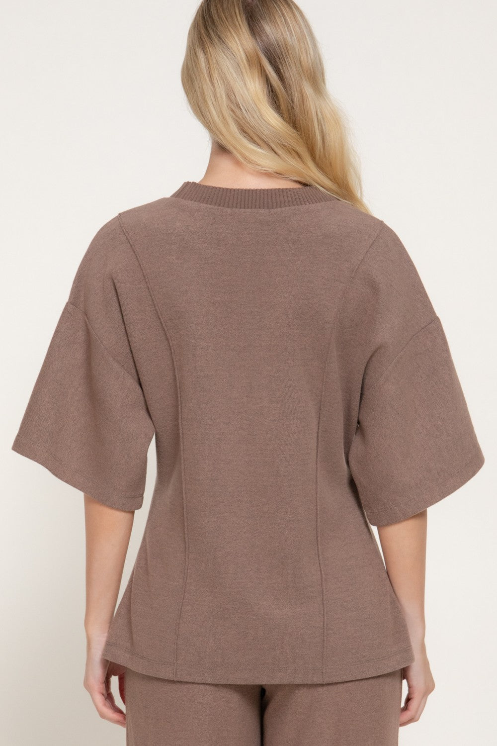 Elbow Slv Round Neck Brushed Knit Top