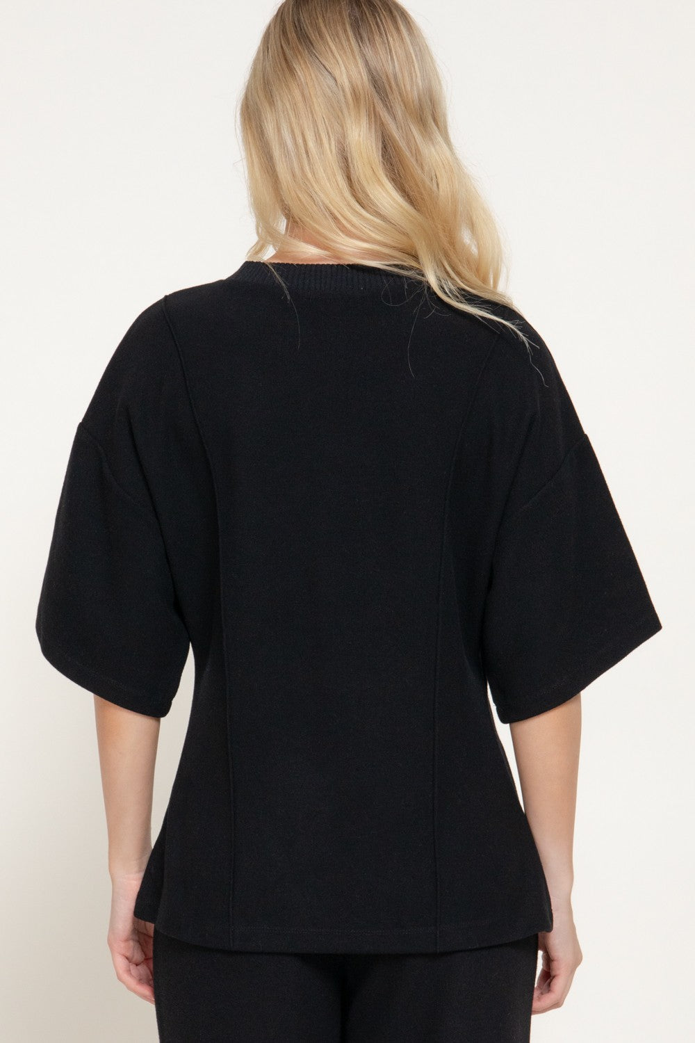 Elbow Slv Round Neck Brushed Knit Top
