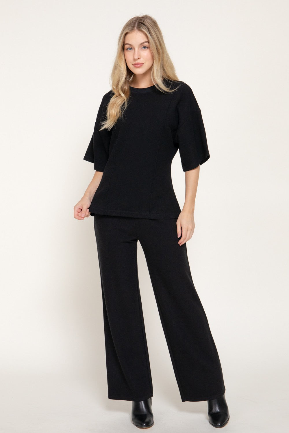 Elbow Slv Round Neck Brushed Knit Top