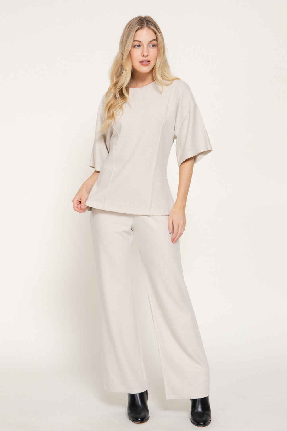 Elbow Slv Round Neck Brushed Knit Top