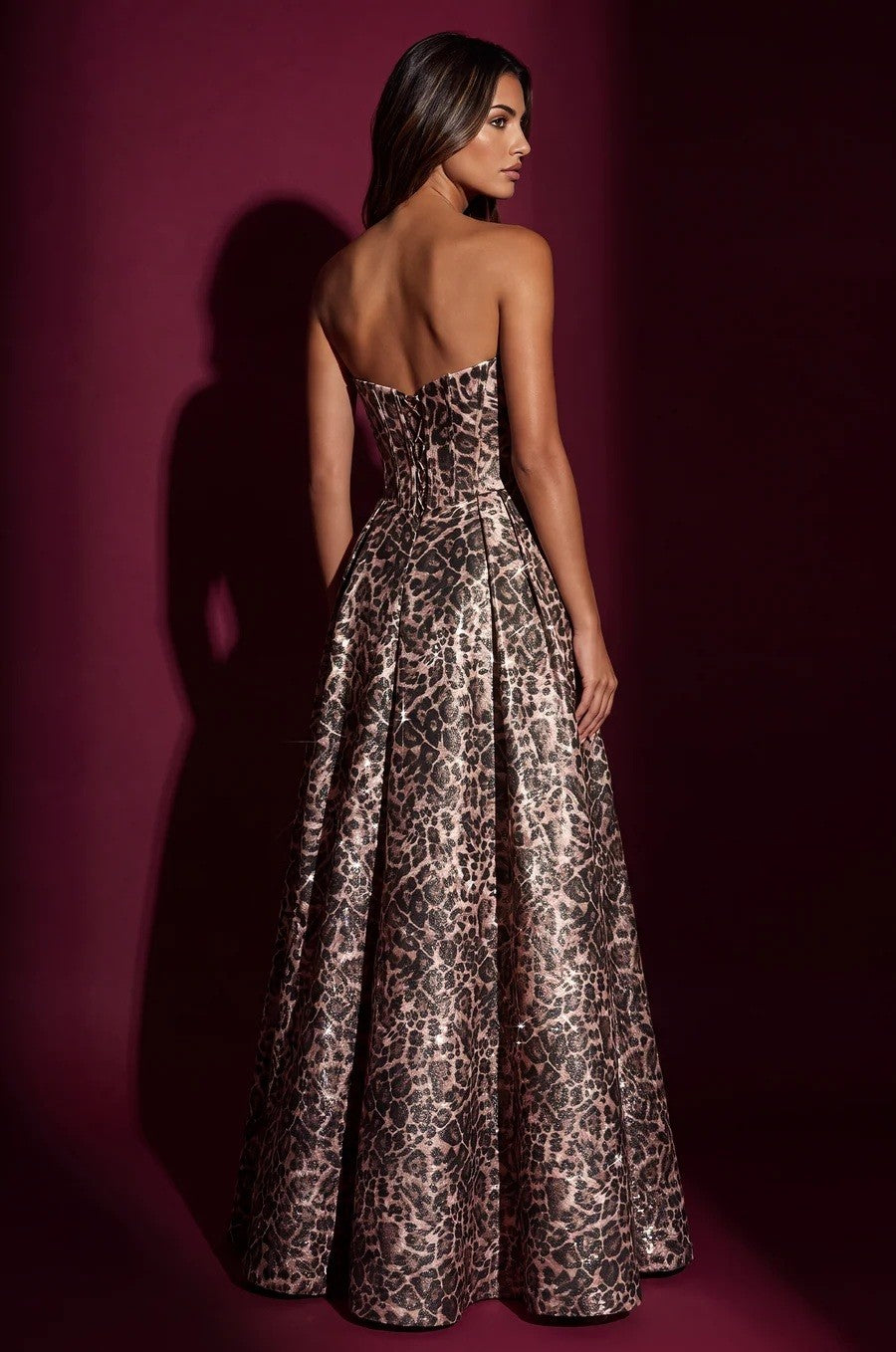A Line Animal Print Full Length Gown With Adjustable Corset Top