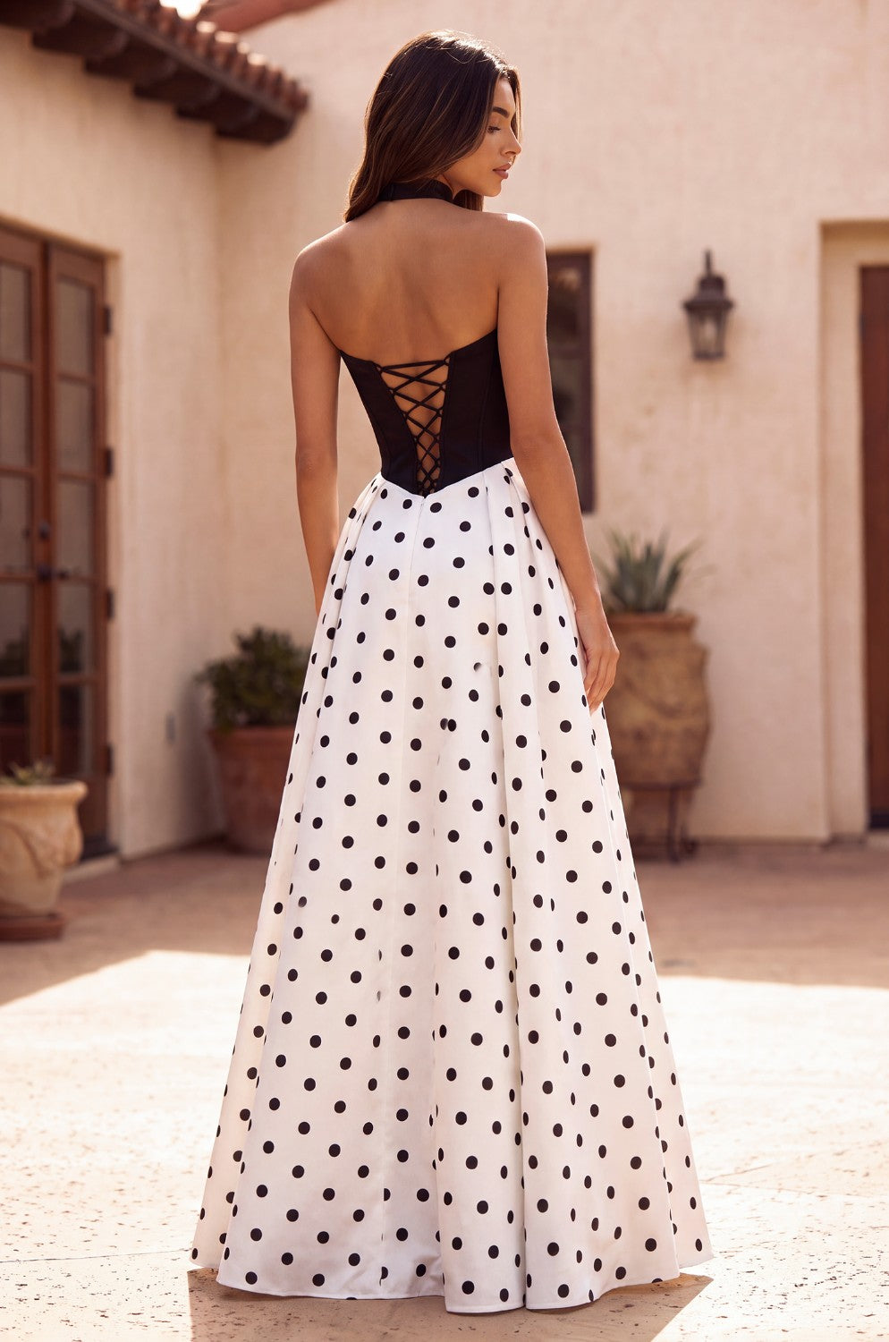 Long Sweetheart Polka Dot Prom Dress