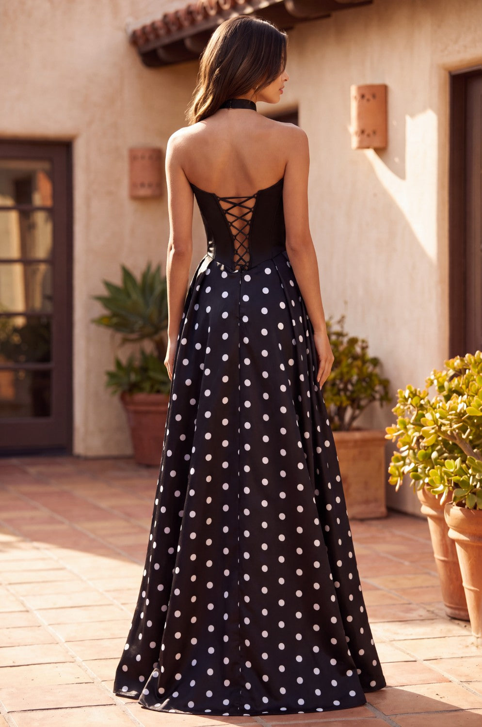 Long Sweetheart Polka Dot Prom Dress
