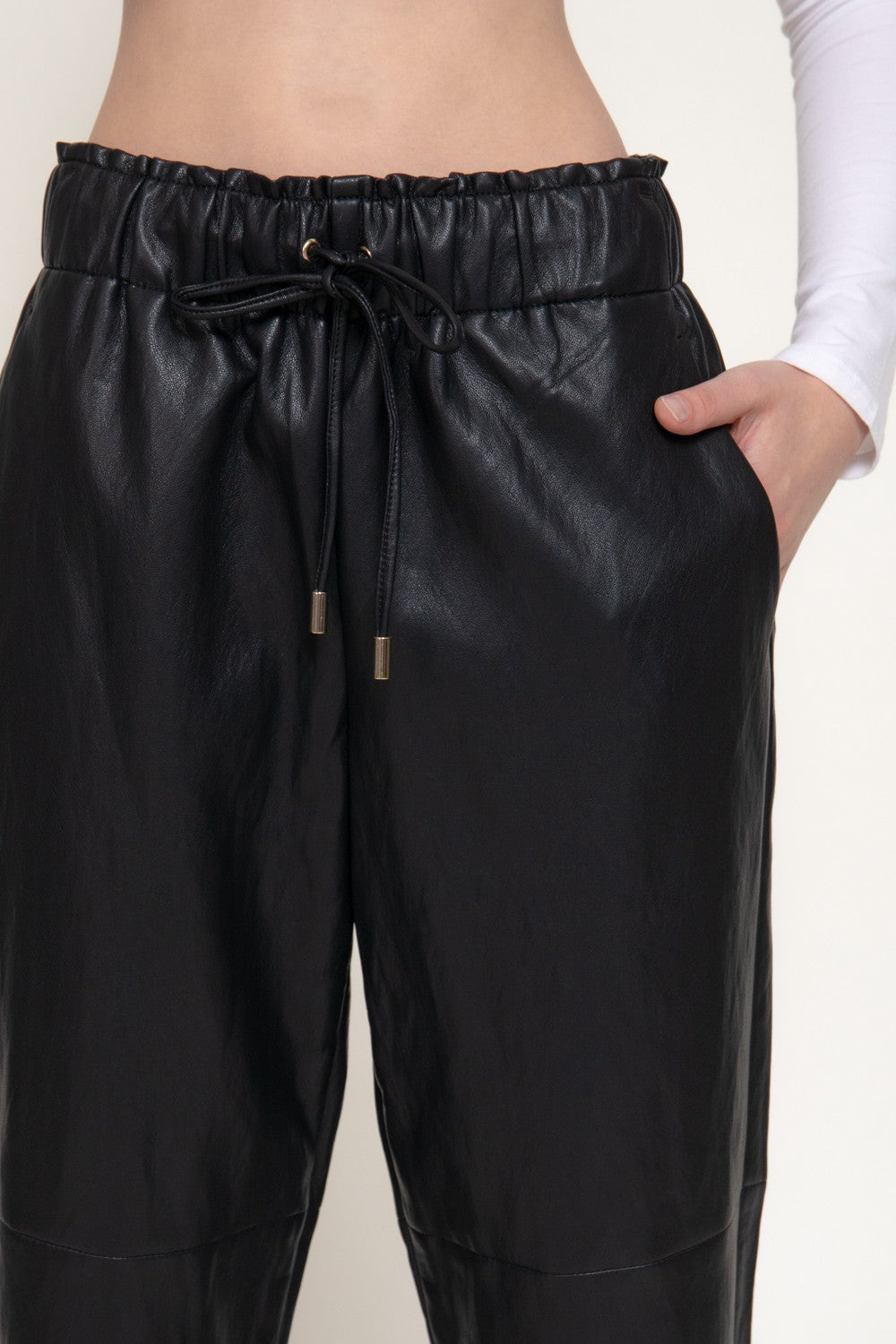 Elastic Waist Texture Faux Leather Pants