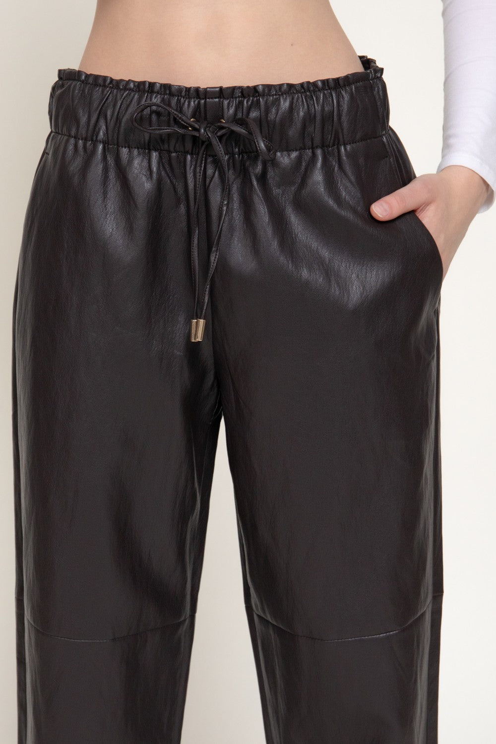 Elastic Waist Texture Faux Leather Pants