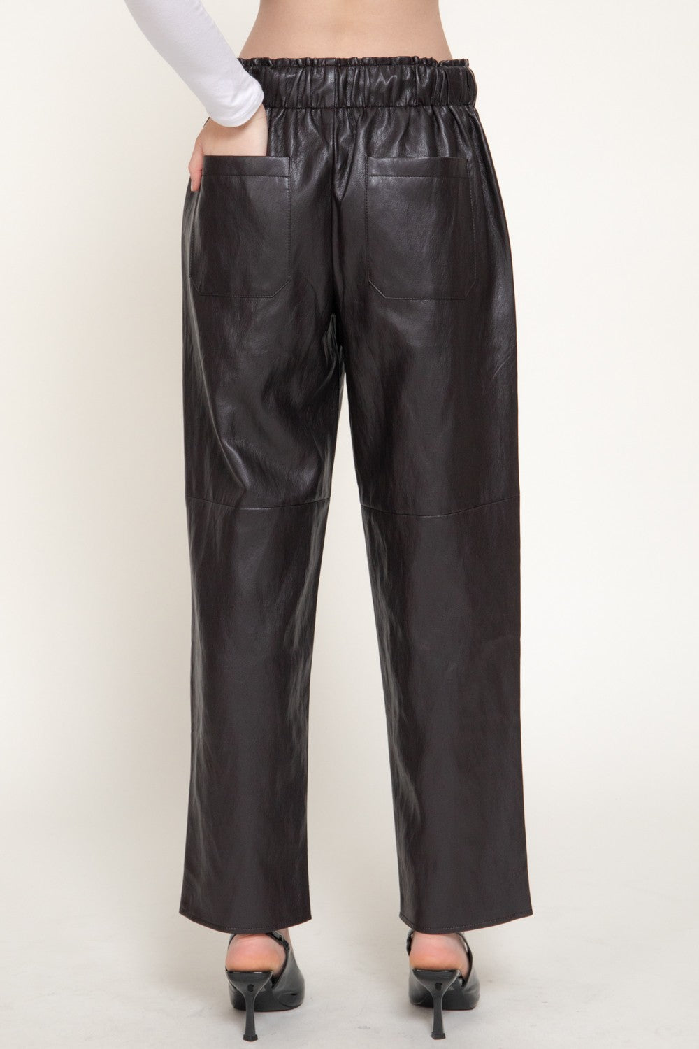 Elastic Waist Texture Faux Leather Pants