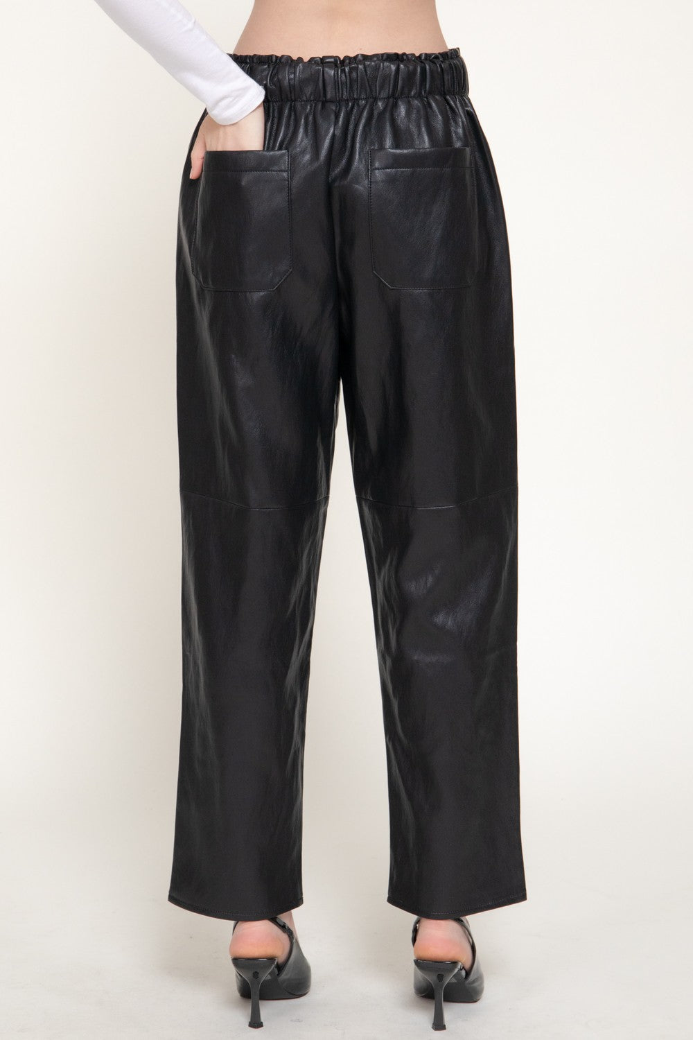 Elastic Waist Texture Faux Leather Pants