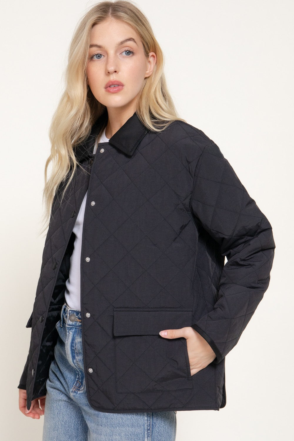 Lapel Collar Quilted Puffer Work Jacket