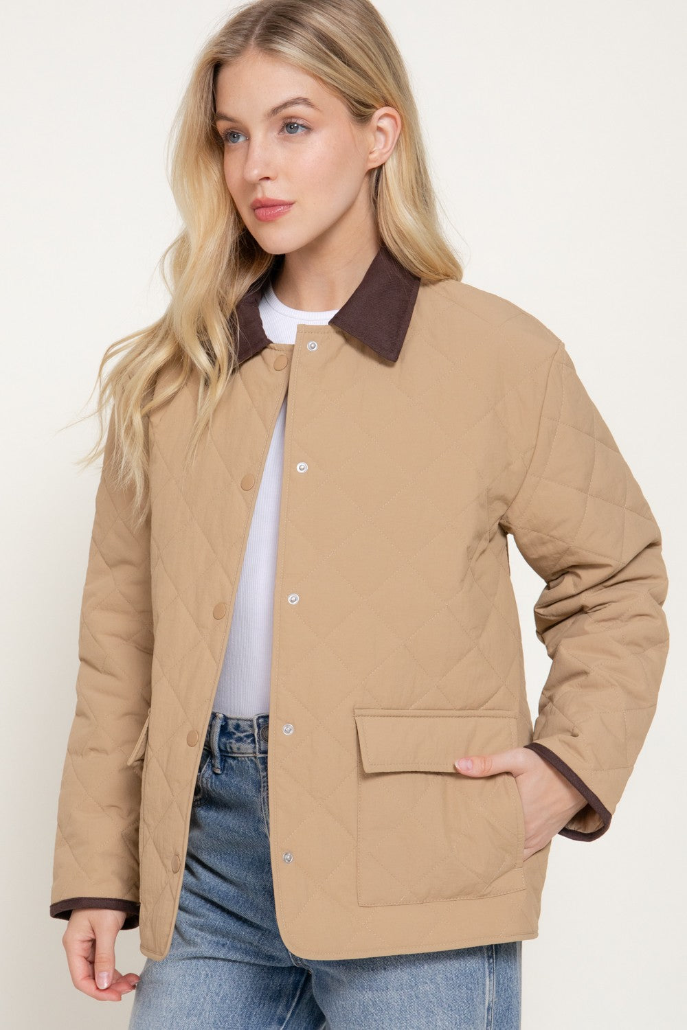 Lapel Collar Quilted Puffer Work Jacket