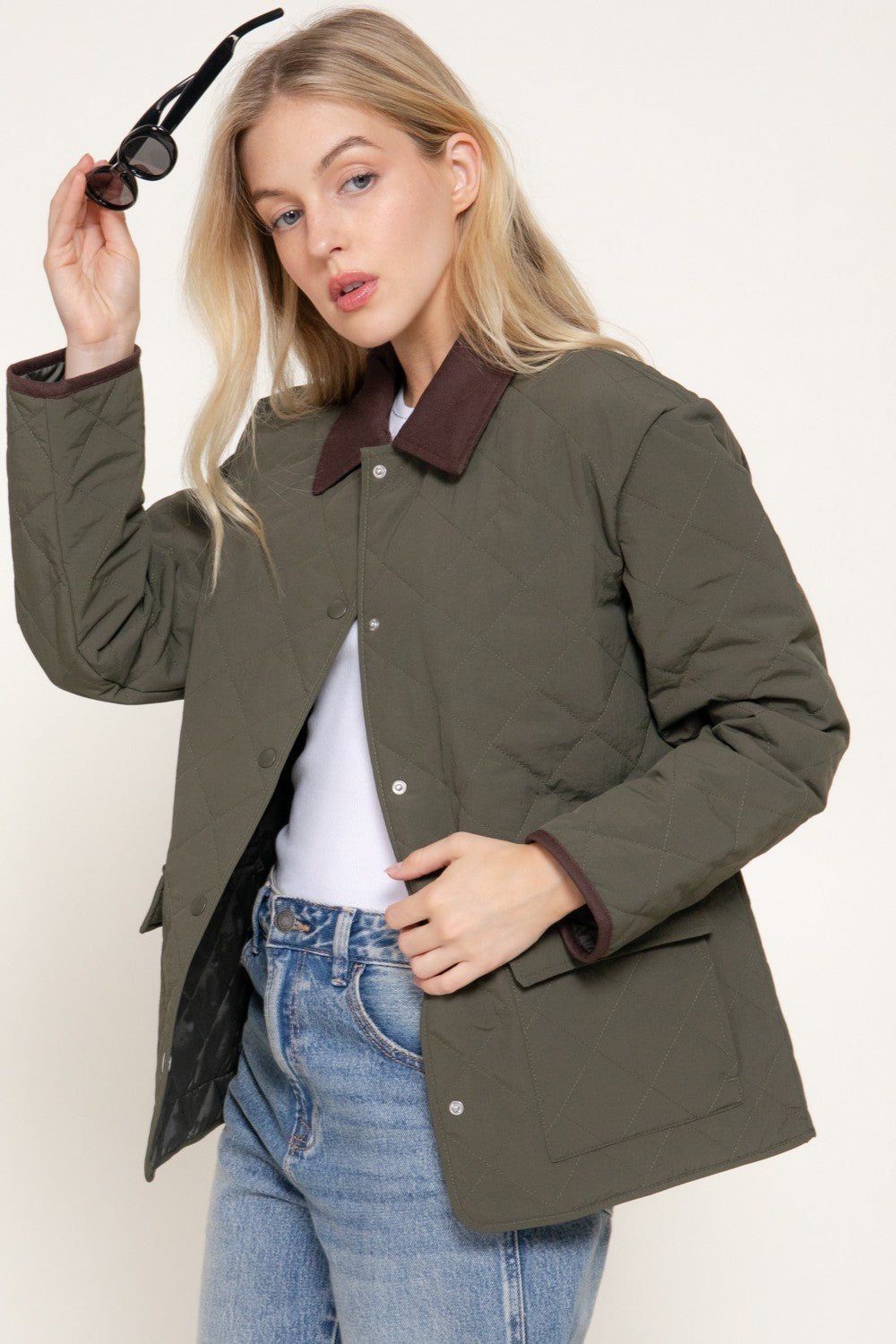 Lapel Collar Quilted Puffer Work Jacket