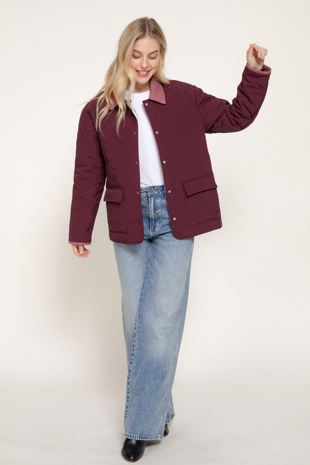 Lapel Collar Quilted Puffer Work Jacket