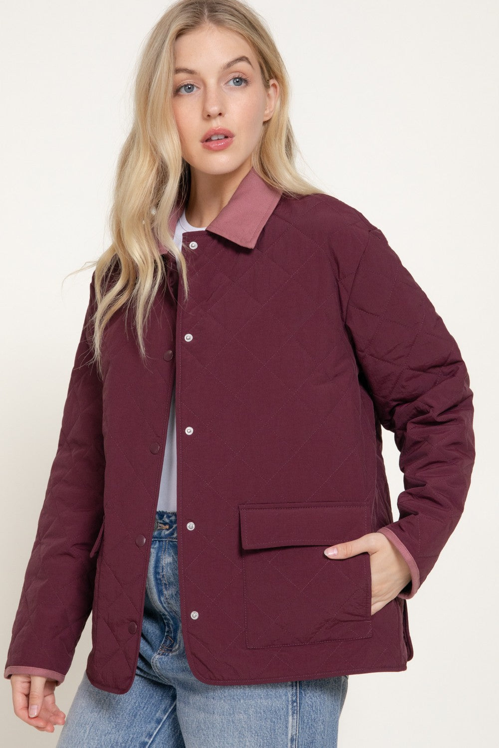 Lapel Collar Quilted Puffer Work Jacket