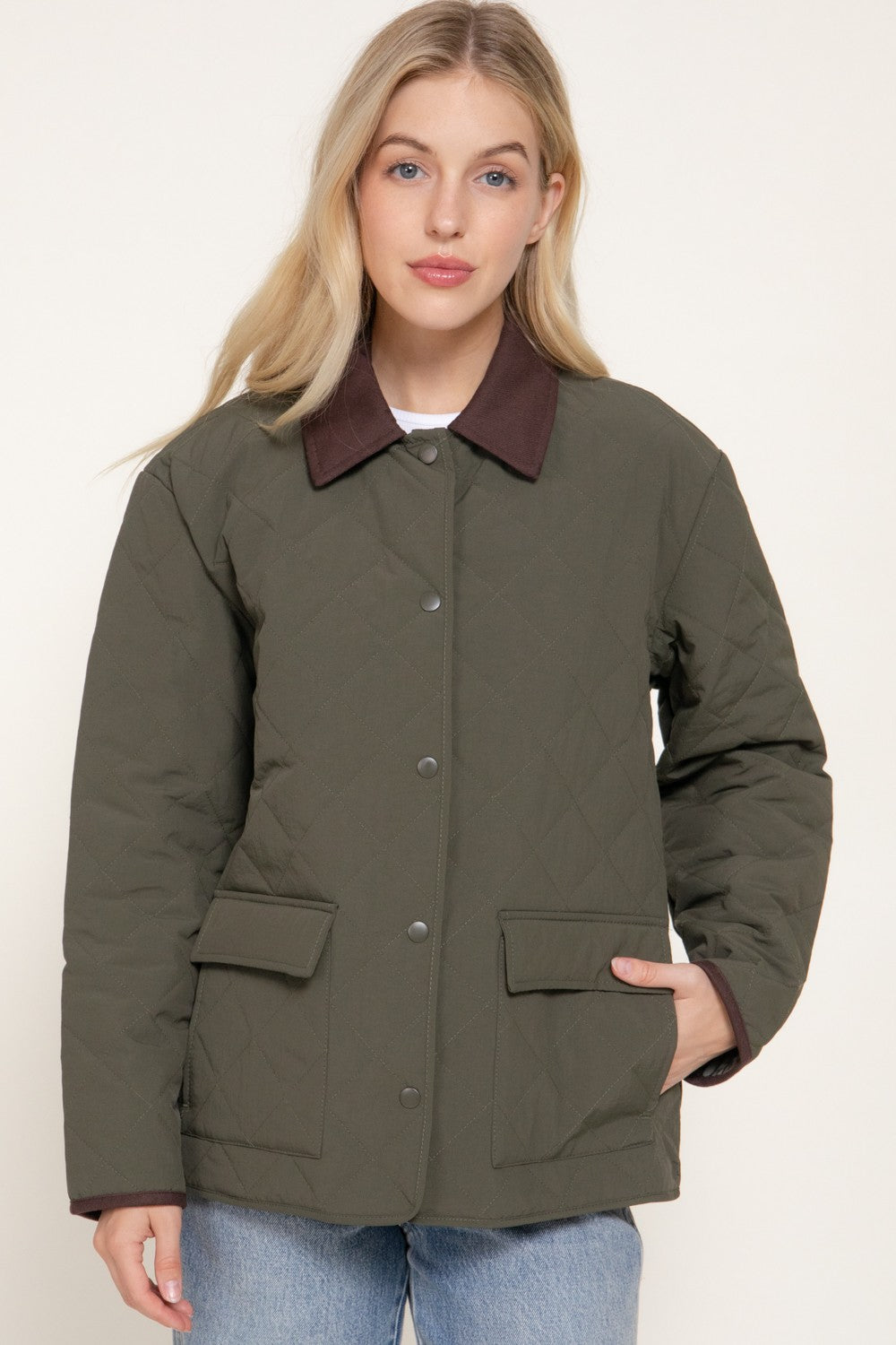 Lapel Collar Quilted Puffer Work Jacket